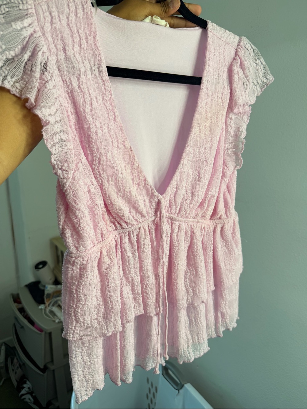 Delicate Pink Lace V-Neck Women's Top